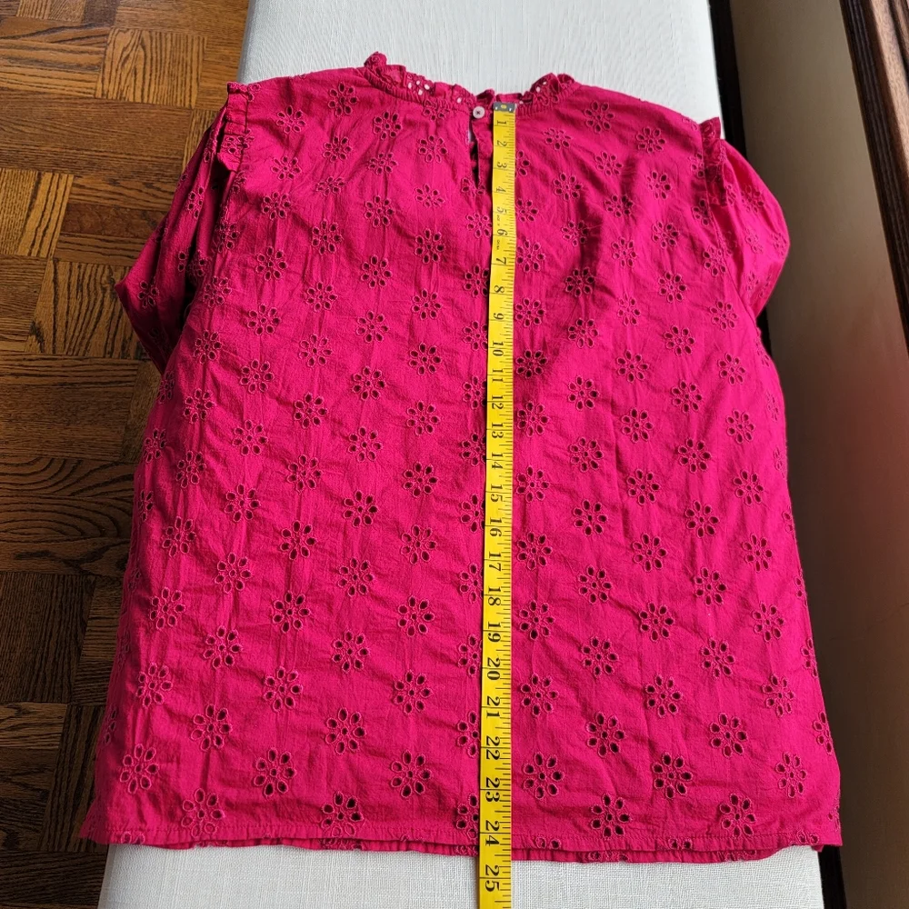New! J.Crew sz Large L Ruffleneck Eyelet-Yoke Top in Berry Red NWT